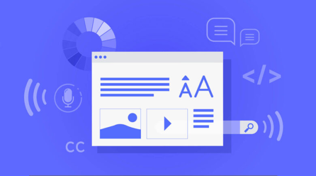 Web accessibility concept illustration with browser window and accessibility feature icons