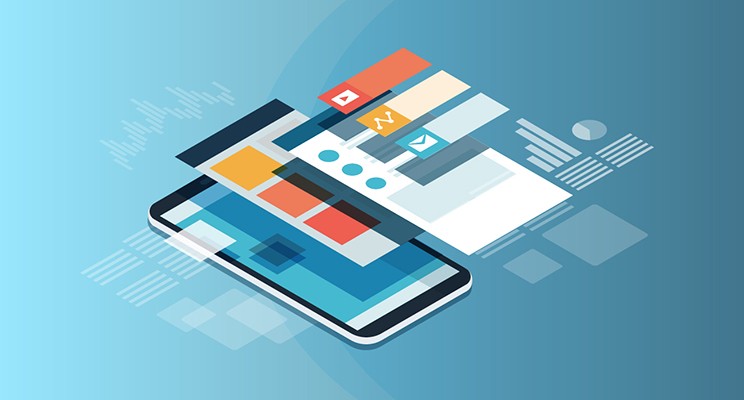 Mobile device showing different apps