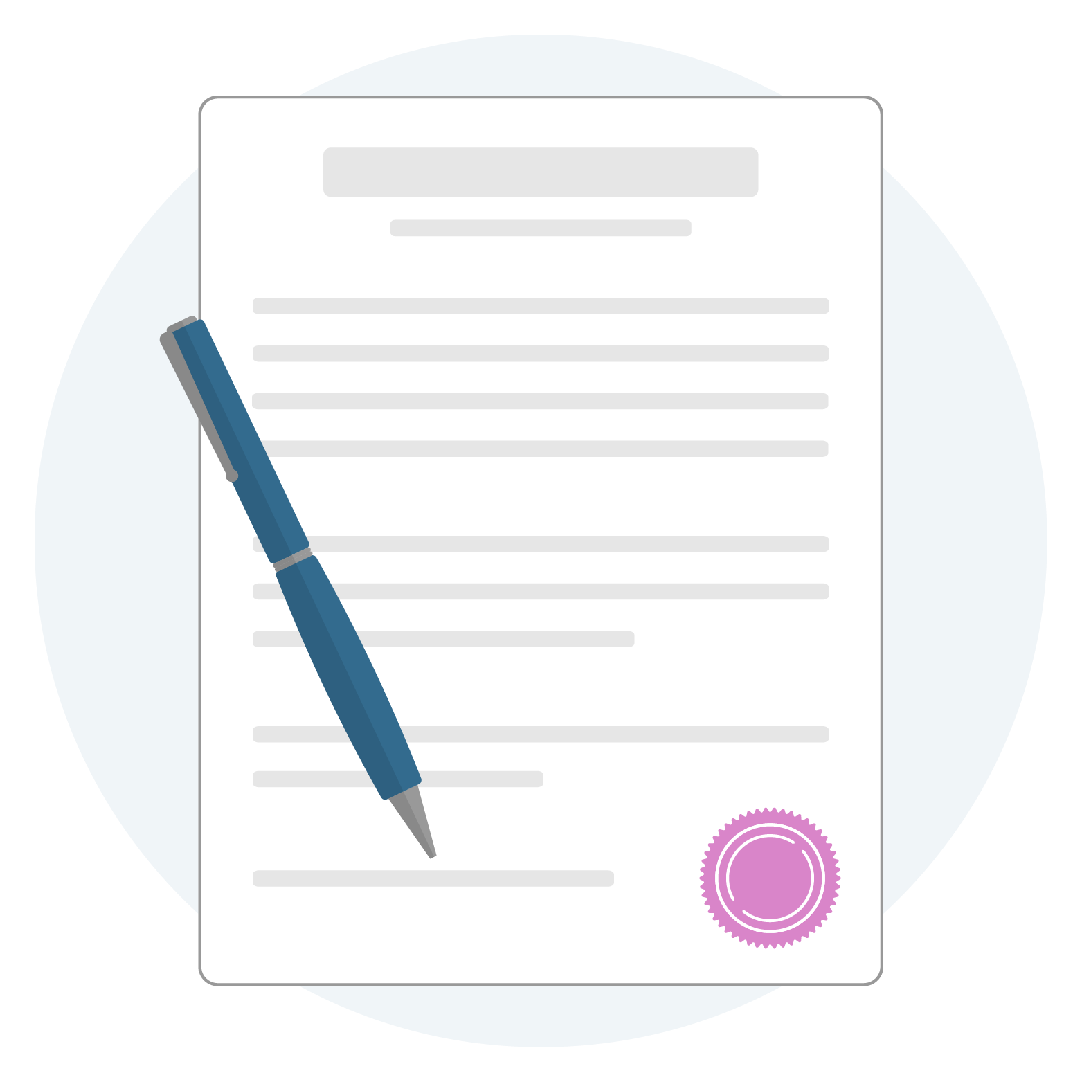 Conceptual legal document with a pen lying on top of it