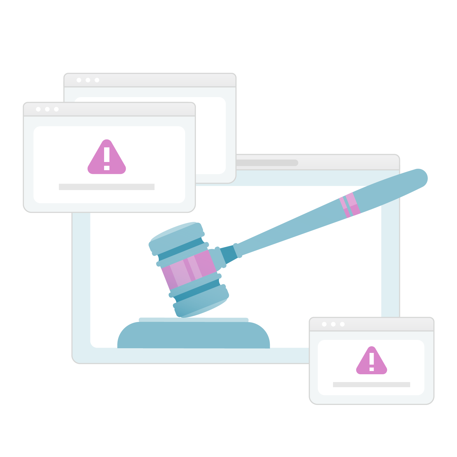 Conceptual image of a gavel surrounded by error messages