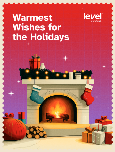 e-Card cover showing a night-time winter forest landscape. Above the pine trees is a colorful fireworks display. The e-Card text reads Cheers to a Bright, Inclusive 2025!
