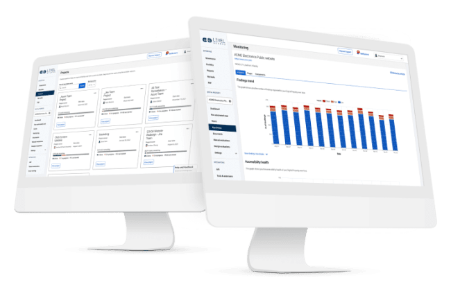 Desktop monitor showing Level Access Accessibility Dashboard