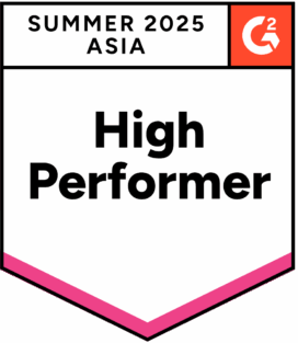Badge awarded to Level Access from G2 indicating a status of High Performer for Asia in the Summer of 2025.