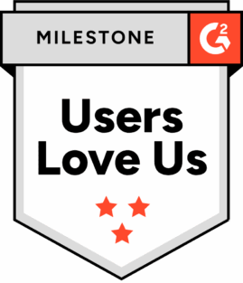Badge awarded to Level Access from G2 indicating a milestone status for user affinity for Level Access platform and services. The badge is called Users Love Us.